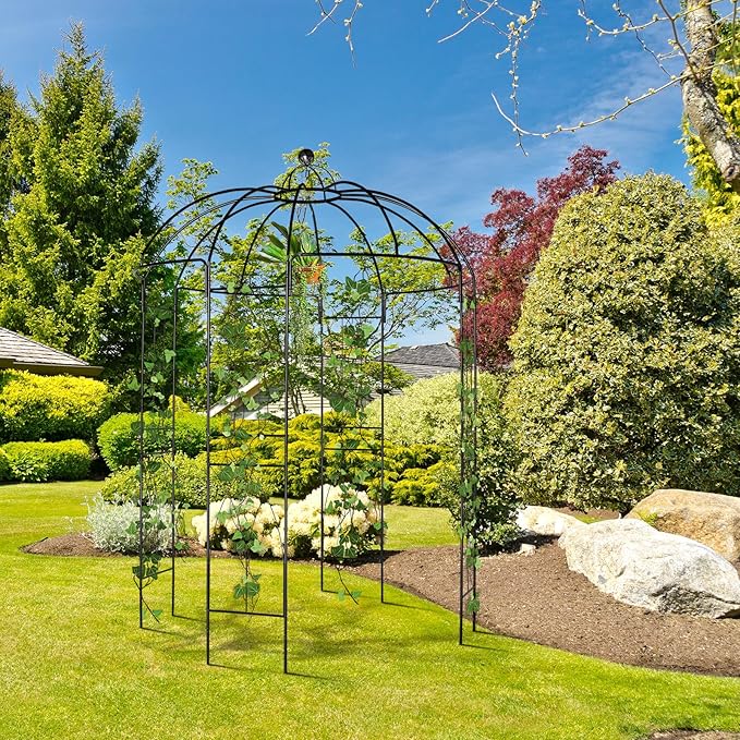 French Style Birdcage Shape Heavy Duty Gazebo,106.7''Highx 81.5''Wide,Pergola Pavilion Arch Arbor Arbour Plants Stand Rack for Wedding Outdoor Garden Lawn Backyard Patio,Climbing Vines,Roses,Black