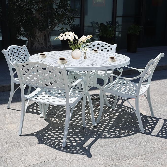 48.23" Patio Dining Table, All-Weather Cast Aluminum Table with 2.36" Umbrella Hole, Patio Furniture Table, Outdoor Dining Table for Backyard and Poolside