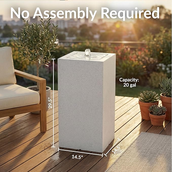 Sunnydaze Outdoor Water Fountain with LED Light - Modern Rectangle Bubbler Water Feature with Pump - 29.5" H - for Patio, Garden, Deck, Relaxation and Stress Relief - Fog