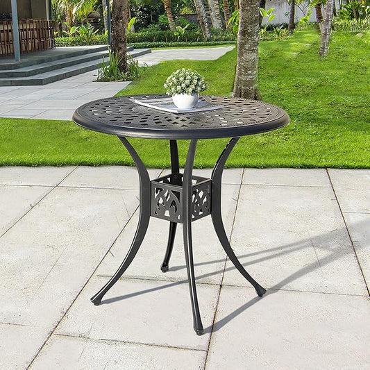 NUU GARDEN 30" Round Patio Bistro Table, Cast Aluminum Round Outdoor Bistro Table with Ice Bucket Function and Umbrella Hole for Poolside, Deck, Backyard, Balcony, Black with Gold Point