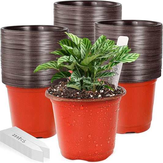 LWWTBS Plant Nursery Pot/Pots 200 Pcs 4" Plastic Small Plants Pots Flower Pots Seed Starting Pots for Plants Indoor Outdoor Seeding pots (with 200 Plant Labels)