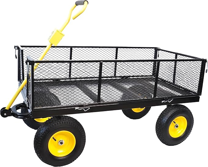 Steel Garden Cart 880 lbs Capacity Heavy Duty Garden Wagons,with Removable Steel Mesh Sides to Convert into Flatbed,Utility Metal Wagon w/ 180°Rotating Handle (Big-Pneumatic)