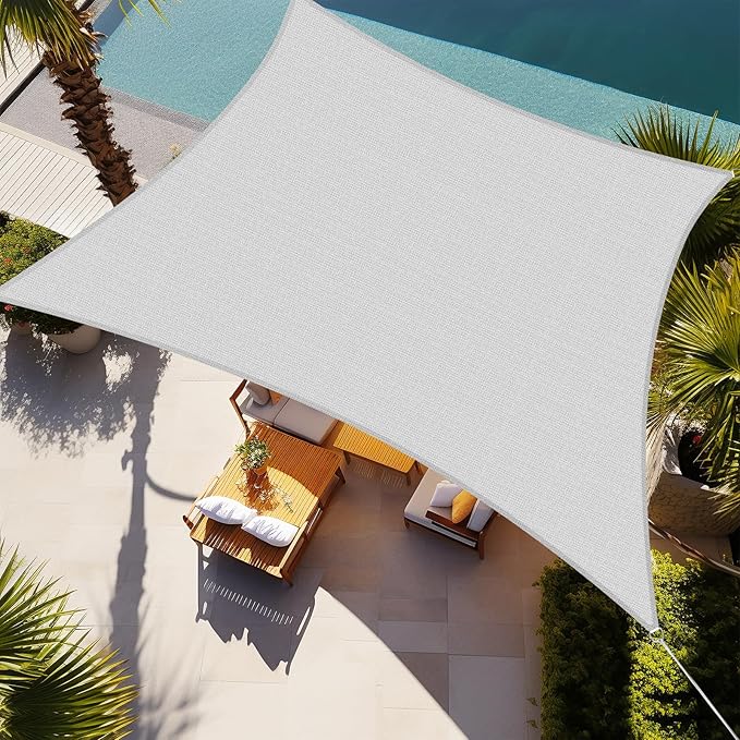 Shade&Beyond Sun Shade Sail 10'x10' Square Canopy Sail Sunshade UV Block for Patio Yard Backyard Light Grey, (We Make Custom Size)