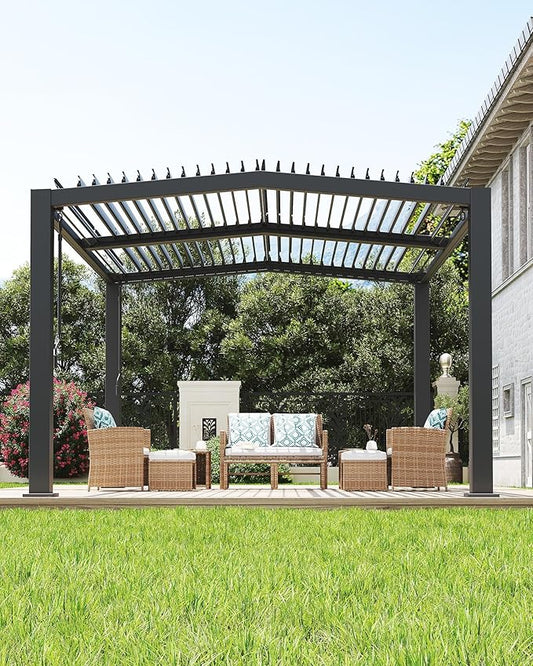 11x13 ft Louvered Pergola, Outdoor Aluminum Pergola with Adjustable Roof Louvers, Reinforced Frame, Integrated Drainage, Weather-Resistant Hardtop Gazebo for Patio, Deck, Backyard, Gray
