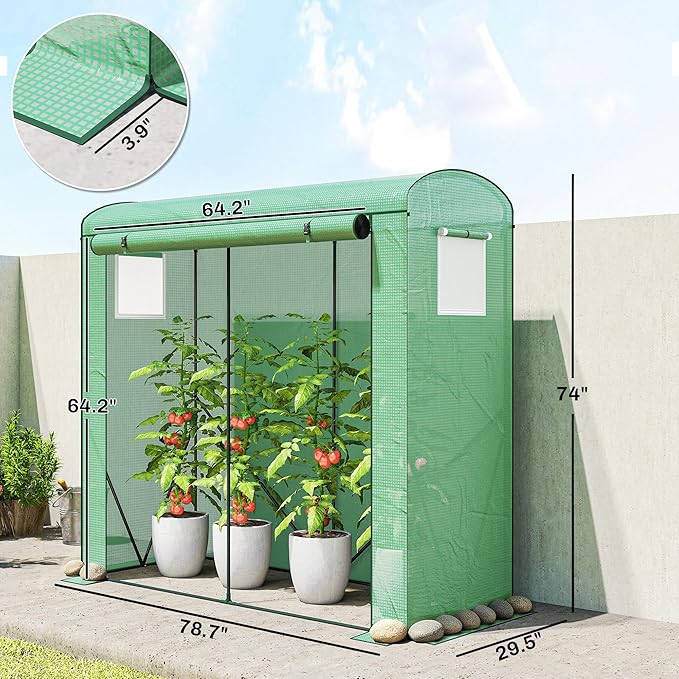 Outsunny Mini Greenhouse, Portable Greenhouse with Roll-Up Door and 2 Mesh Windows, Small Green House with PE Cover for Garden Patio Lawn, 78.7" x 29.5" x 74", Green
