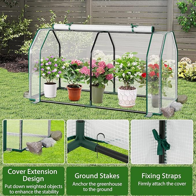 Mini Greenhouse, Portable Garden Greenhouse with All-Weather PE Cover & Zippered Roll-up Door, Indoor & Outdoor Green House for Vegetables, Flowers, Fruits & Herbs