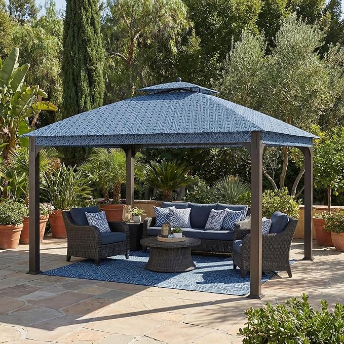 Garden Winds Durable 350 Replacement Canopy Top Compatible with Shadow Creek 10’ x 12’ Gazebo Model L-GZ1140PST - Midnight Trellis