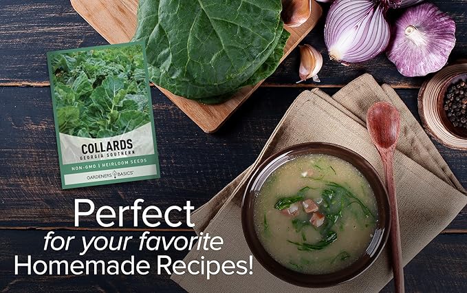 Gardeners Basics, Collard Greens Seeds for Planting - Georgia Southern Non-GMO Vegetable Variety- 1 Gram Seeds Great for Summer, Fall and Winter Gardens
