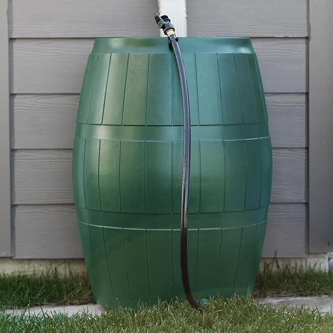 FCMP Outdoor Raincatcher 4000 Rain Barrel, Flat-Back Rainwater Catcher with Spigots, 50 Gallon, Green - Portable Water Storage Container Tank for Home, Garden, and Backyard