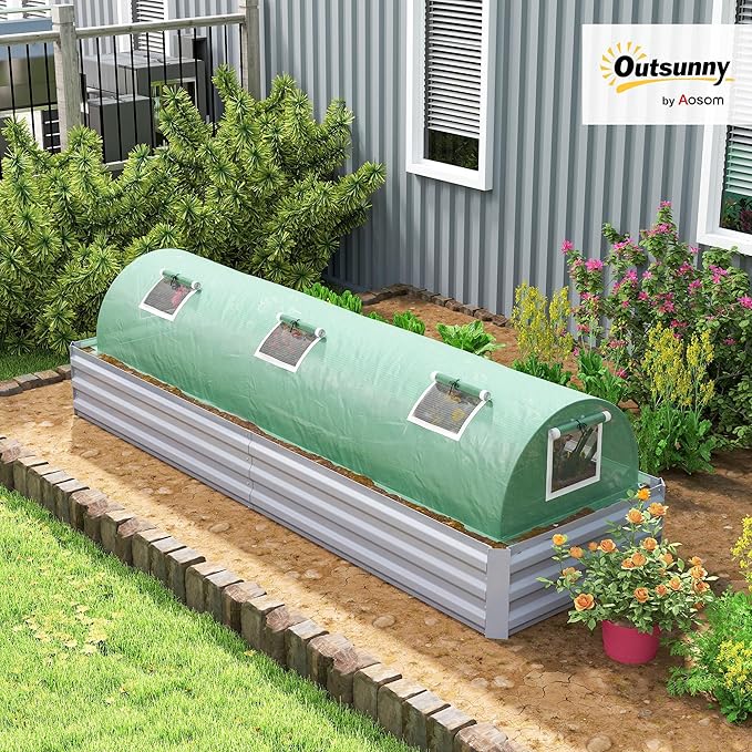 Outsunny 10' x 3' x 2' Mini Greenhouse with 5 Mesh Windows, Portable Plant Hot House with PE Cover, Steel Frame, for Garden Backyard, Green