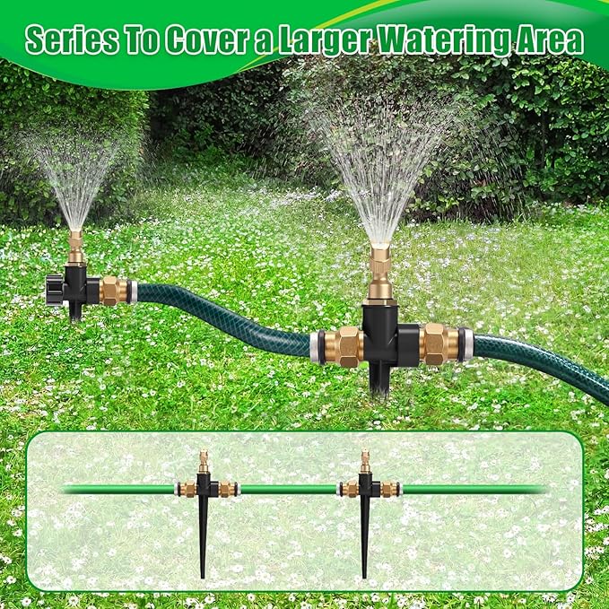 Tioncy 4 Pack Metal Lawn Sprinkler with Brass Nozzle, Heavy Duty Garden Spike Sprinkler Automatic Irrigation Tool for Lawn Garden Yard Greenhouse (Single Nozzle,Black)