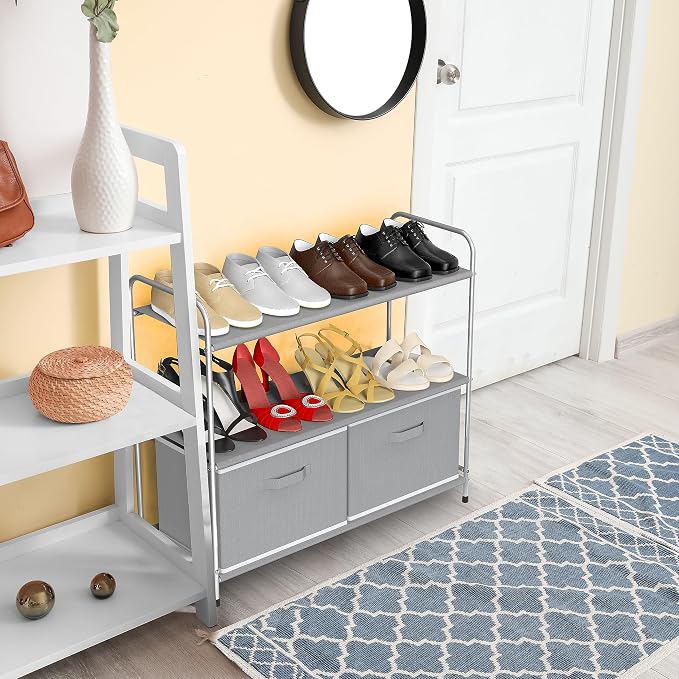 Simple Houseware 3-Tier Closet Storage with 2 Drawers, Grey