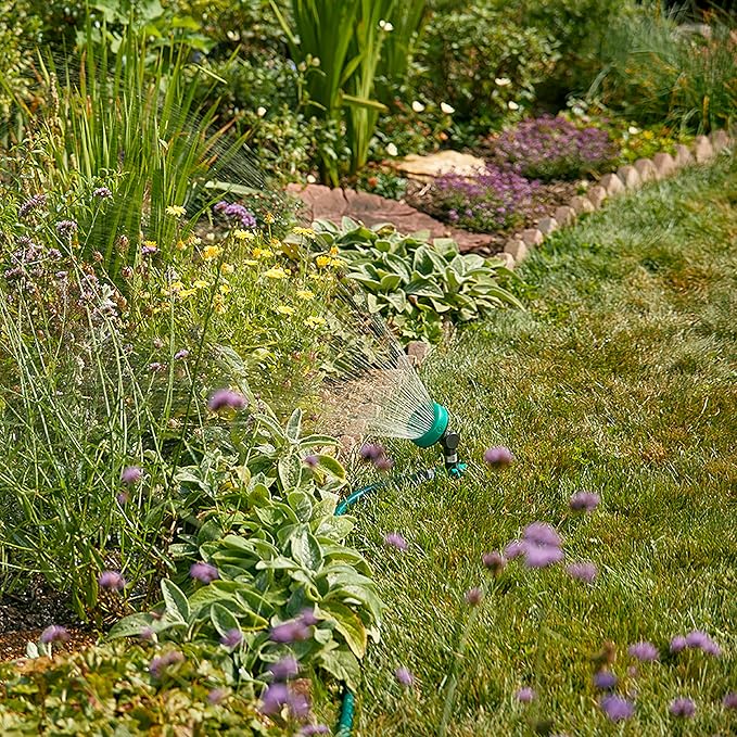 Gilmour Adjustable Spot Sprinkler with Spike Base, Pivoting Multi Pattern Sprinkler Head for Targeted Coverage in Flower Beds and Vegetable Gardens