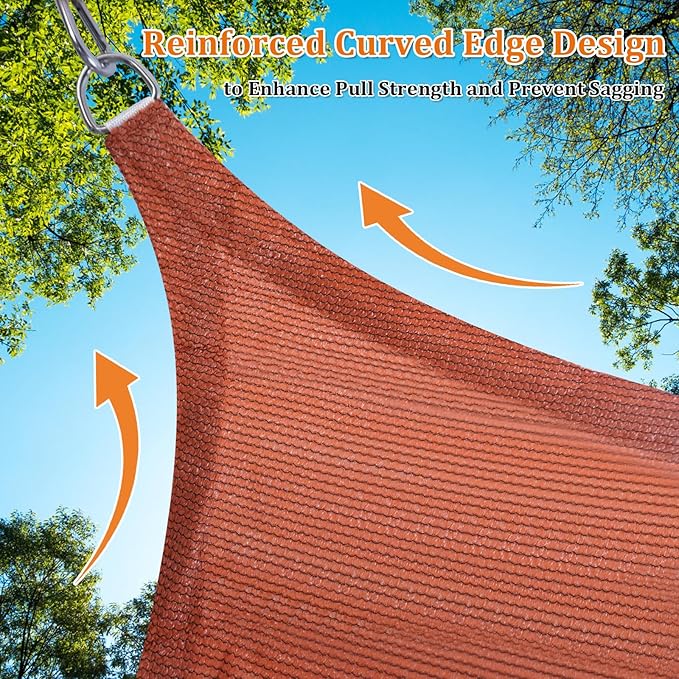 Shade&Beyond Custom 14'x14' Sun Shade Sail Canopy Rectangle UV Block Breathable Curved Sunshade for Backyard Yard Deck Outdoor Facility and Activities, Rust Red (We Make Custom Size)