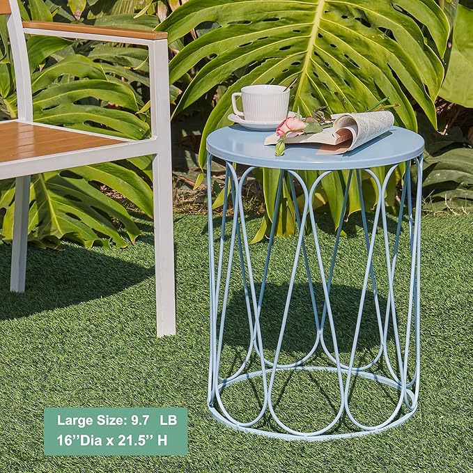 Y&M Set of 3 Stacking Coffee Table for Living Room, Patio Side Table,Indoor End Tables for Bedroom, Outdoor Decorative Garden Stool with Heavy Duty Metal Frame Modern Industrial Decor - Blue