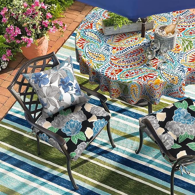 DYTXIII Set of 2 Outdoor Chair Cushions 19"x19"x4", Water Repellent Tufted Patio Seat Cushions with Ties, Thick Replacement Pads for Wicker Dining Chairs, Patio Furniture, Peony Garden
