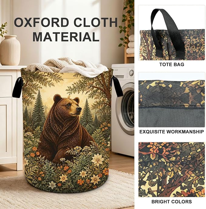 Animal Laundry Basket Collapsible Oxford Laundry Hamper Clothes Storage Bin with Handles for Bedroom Bathroom Laundry Room 19.6 x 15.7 Inches