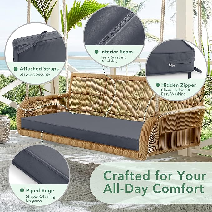 Summsun Outdoor Bench Cushion: Waterproof and Fade Resistant Patio Furniture Cushions - Non-Slip Bench Pad Cushion with Removable Cover for Garden Swing Porch Sofa Settee, 45 x 18 Inch, Dark Grey