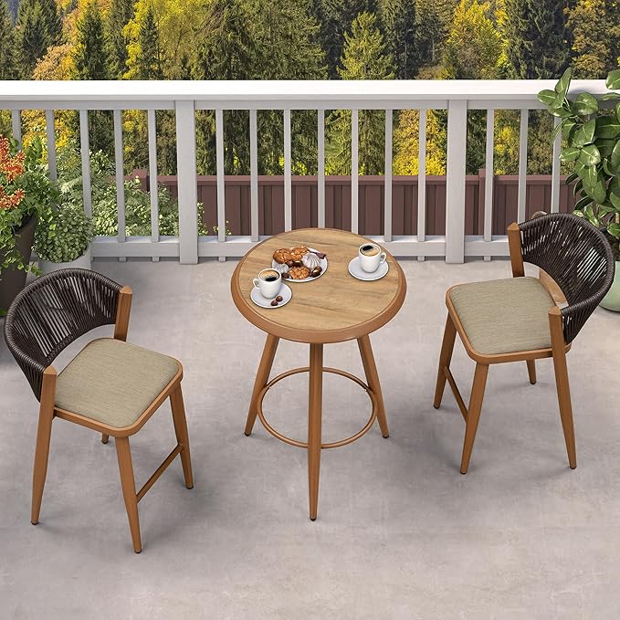 PURPLE LEAF Outdoor Round Bar Table Patio Aluminium Modern Bistro Table for Kitchen Island Patio Garden Deep Teak
