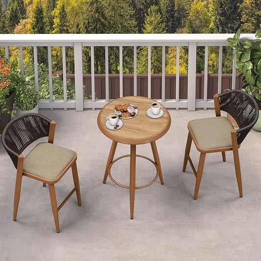 PURPLE LEAF Outdoor Round Bar Table Patio Aluminium Modern Bistro Table for Kitchen Island Patio Garden Deep Teak