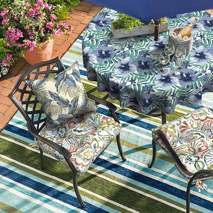 DYTXIII Set of 2 Outdoor Chair Cushions 19"x19"x4", Water Repellent Tufted Patio Seat Cushions with Ties, Thick Replacement Pads for Wicker Dining Chairs, Patio Furniture, Paisley Botanical