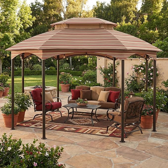Garden Winds Durable 350 Replacement Canopy Top Compatible with Manhattan 10’ x 12’ Gazebo Model L-GZ1138PST - Stripe Canyon