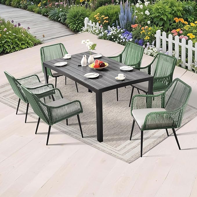 Patio Dining Chairs, Outdoor Dining Chairs with Armrest & Cushion Set of 2, All-Weather Woven Twisted Wicker Rattan Chair, Modern Indoor Outdoor Seating for Garden Lawn Backyard Green