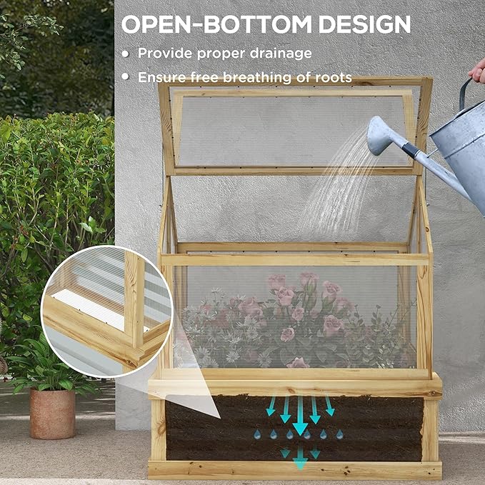 35.5Wx31.5Dx36H Weather-Protective Cold FFor rame Garden Bed, Twin-Wall Polycarbonate, Ventilated Climate Management, Natural Silver