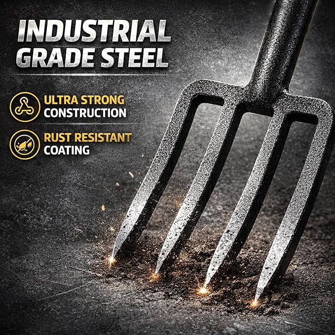 Digging Spading Fork Forged Steel with D Grip Handle 41” Premium 4-Tine Spading Digging Fork Sturdy Metal D-Grip Multi-Purpose Virtually Unbreakable Gardening Tool