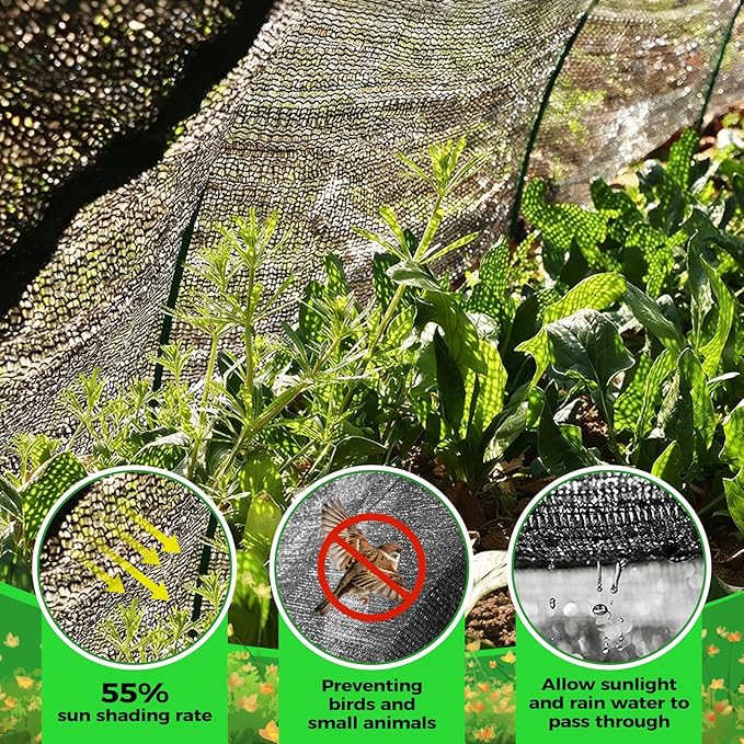 55% Shade Cloth for Garden,HDPE Cuttable Sun Shade for Plants,Mesh Garden Shade Cloth for Greenhouse Vegetables,Plant Heat Protection Black Cover for Patio Raised Bed (10×50FT)