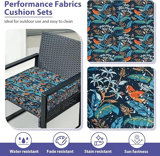 IPYNBAP Outdoor Chair Cushions Set of 4,Waterproof Outdoor Seat Cushions for Patio Furniture,Patio Chair Cushion with Handle and Ties, Out Door Chair Pads,17" x 16" x 2", Black Nightingale
