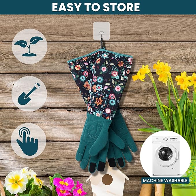 Trifabricy Gardening Gloves for Women, Leather Long Garden Gloves with Grip, Thorn-Proof Puncture-Resistant Work Gloves
