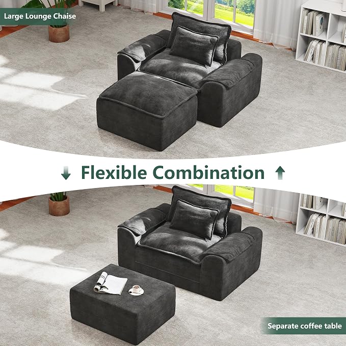 Hobestluk Oversized Cloud Single Sofa, Deep Seat, Memory Foam, Dark Grey