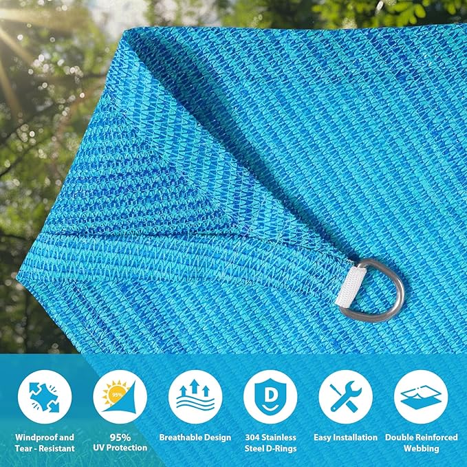 Amagenix Sun Shade Sail 10'X18' Curved Edge Outdoor Shade Canopy Turquoise Mixed Breathable 95% UV Block Shade Cloth for Patio Garden Backyard (We Make Custom Size)