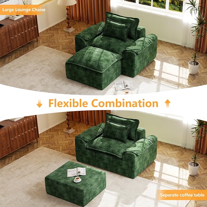 Hobestluk Oversized Cloud Single Sofa, Deep Seat, Memory Foam, Green
