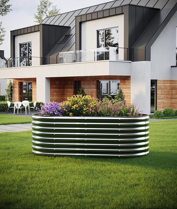 ZFHgarden Large Raised Garden Bed Galvanized Metal Round Raised，Garden Bed Outdoor for Gardening 6x3x2FT for Vegetables Flowers Ground Planter Box