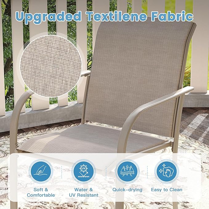 DIFY Patio Dining Chairs Set of 4, Stackable Outdoor Metal Chairs for Garden, Porch and Lawn, Sandshell