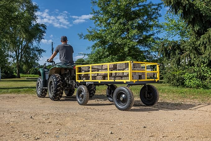 Gorilla Carts 1,400 lb Steel Utility Garden Cart, Heavy Duty 4-Wheel Yard Cart with Convertible 2-in-1 Handle & Removable Sides, 12 cu ft, Black/Yellow