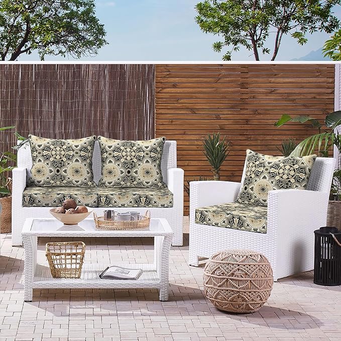 LVTXIII Outdoor Deep Seat Cushion Patio Seat and Back Cushion Set Seasonal Chair Cushion with Removable Cover and Adjustable Buckle for Home and Garden, 24"x24"x4", Vintage Medallion