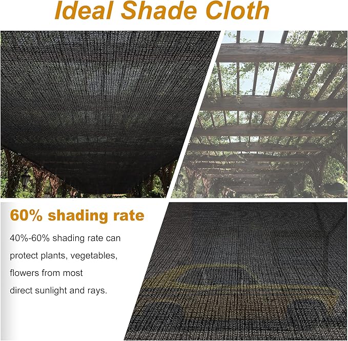 SPORTYOUTH 70% Shade Cloth for Patio, 10x50 ft Mesh Tarp with Grommets, UV Resistant Black Sunblock Sun Shade Netting Cover for Garden, Greenhouse, Chicken Coop, Pergola, RV, Canopy, Barn Kennel
