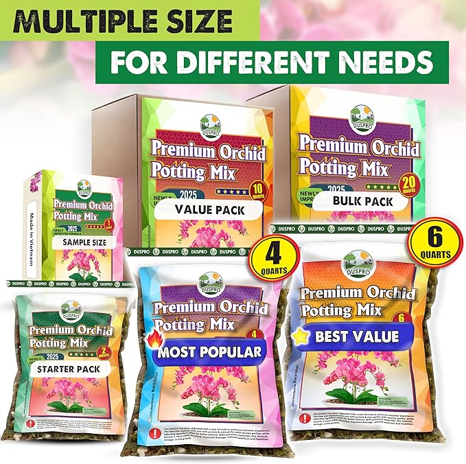 [Upgraded] DUSPRO Orchid Potting Mix for Repotting with Forest Moss, Pine Bark, Perlite & Pumice Natural Ingredients, Orchid Bark Potting Mix, Orchid Repotting Kit Drainage Indoor Potting Medium 6QT