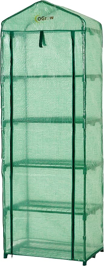 Machrus Ogrow Mini Portable Greenhouse with Cover and 5 Tier Shelves