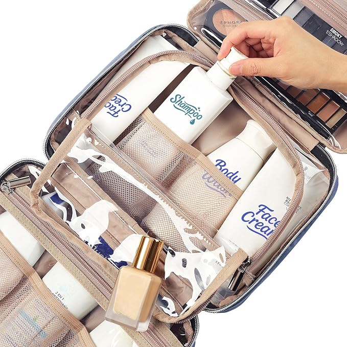 NISHEL Travel Toiletry Bag for women, Portable Hanging Organizer for Travel-Sized Shampoo, Conditioner, Brushes Set, Makeup Accessories, Medium Size, Aegean-Blue | for Travel-Sized Shampoo, Conditioner, Brushes Set, makeup Accessories, Medium Size, Aeg...