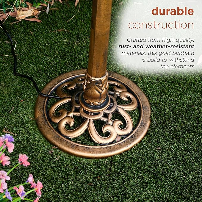 Alpine Corporation 40" Tiered Pedestal Fish Fountain Birdbath, Cascading Outdoor Water Feature for Garden, and Backyard Décor, Gold