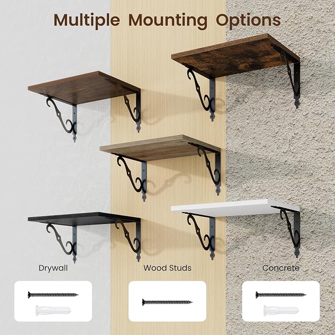 RICHFOCUS 12 Inch Deep Floating Shelves for Wall, 16" W x 12" D Wood Wall Shelves Set of 2, Wide Floating Shelves for Living Room, Bedroom, Kitchen, Bathroom and Decor Storage, Walnut