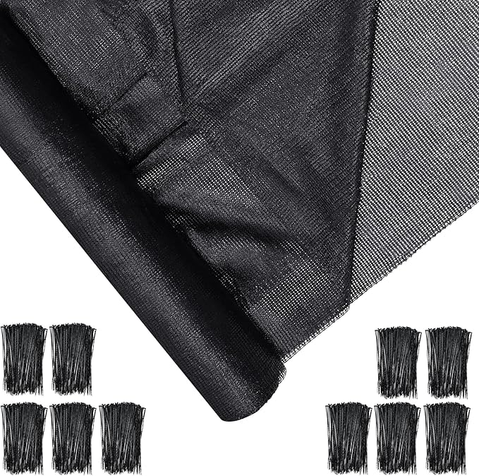 6 x 50 ft Black Shade Cloth Roll for Covering Garden 90% Mesh UV Resistant Net with Ties for Patio Outdoor Greenhouse Fence Flower Plant Cover Canopy