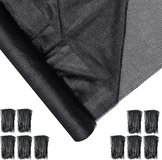 6 x 50 ft Black Shade Cloth Roll for Covering Garden 90% Mesh UV Resistant Net with Ties for Patio Outdoor Greenhouse Fence Flower Plant Cover Canopy