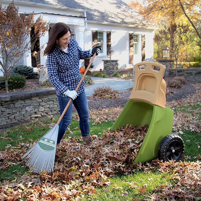 Simplay3 Easy Haul Wheelbarrow with Garden Tool Storage Tray, Durable Heavy-Duty Plastic Wheelbarrow with Large Easy Turn Wheels - Green, Made in USA