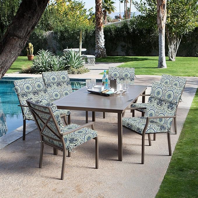DYTXIII Outdoor High Back Chair Cushions Set of 2, 44"x22" Water Repellent Patio Seat Cushions with Elastic Sponge, All Weather Chair Pads for Rocking, Dining Chairs, Patio Furniture - Wreath Blue