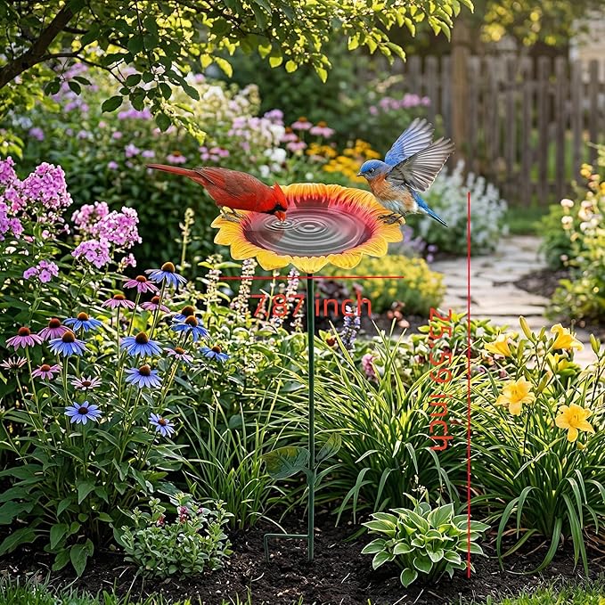 BETTY&SARAH 25 Inch Metal Sunflower Bird Bath for Outside, Small Birdbath Feeder for Outdoor Garden Patio Yard Lawn Decor